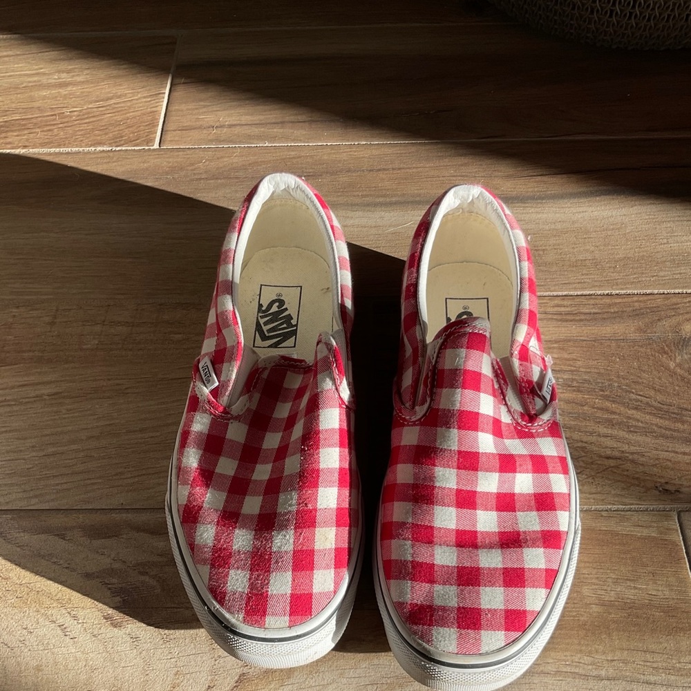 Red and White checkered Vans